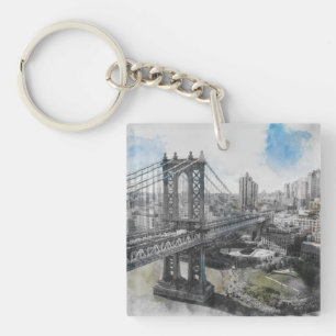 Porte-clés Watercolor Brooklyn Bridge Porte - clé - NYC Trave