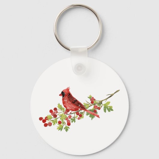 Porte-clés Watercolor Cardinal Bird on Berry Branch (Recto)