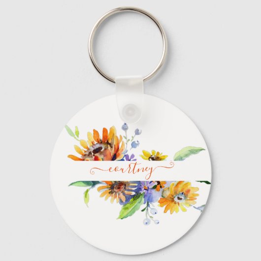 Porte-clés Watercolor daisies personalized (Recto)