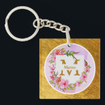 Porte-clés Watercolor Flower Gold Frame | Custom Name<br><div class="desc">Watercolor Flower Gold Frame | Custom Name Personalized Floral Gold Frame Keychain | Custom Name Watercolor Flower Keyring Gift. Carry a piece of elegance wherever you go with this stunning personalized floral keychain. This double-sided keyring features a delicate pink watercolor flower wreath set against a soft lavender backdrop, all beautifully...</div>