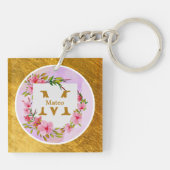 Porte-clés Watercolor Flower Gold Frame | Custom Name (Dos)