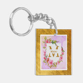 Porte-clés Watercolor Flower Gold Frame | Custom Name (Devant gauche)