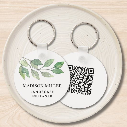 Porte-clés Watercolor Greenery Landscape Designer QR Code