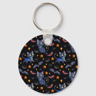 Porte-clés Watercolor Halloween illustration with black cats