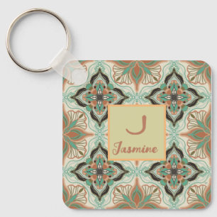 Porte-clés Watercolor Moroccan Floral Tile Personalized