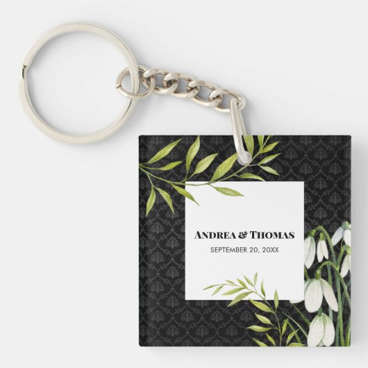 Porte-clés Watercolor White Snowdrops et Laurel Damask (Devant)