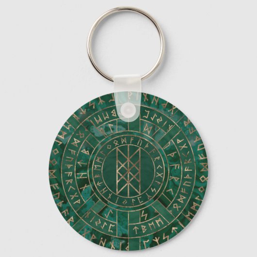 Porte-clés Web de Wyrd - Malachite, cuir et or (Recto)