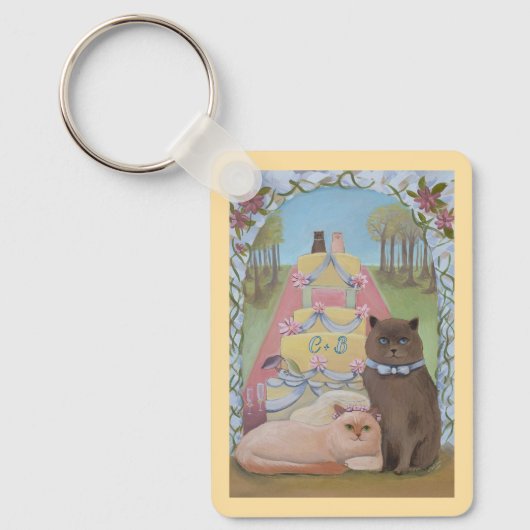 Porte-clés Wedding Bride & Groom Cats Personalized (Recto)