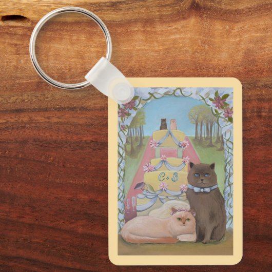 Porte-clés Wedding Bride & Groom Cats Personalized (Recto)