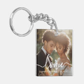 Porte-clés Wedding engagement photo love couples names date (Devant gauche)
