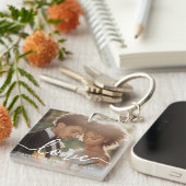 Porte-clés Wedding engagement photo love couples names date (Devant Droit)