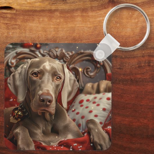 Porte-clés Weimaraner Chien Festif de Noël (Verso)