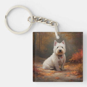Porte-clés West Highland White Terrier à l'automne Leaves aut