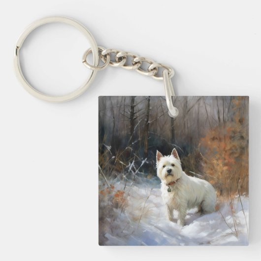 Porte-clés West Highland White Terrier Laissons neiger Noël (Devant)