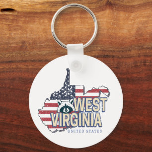 Porte-clés West Virginia États-Unis Carte Retro Vintage USA