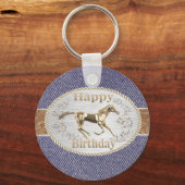 Porte-clés Western Belt Et Buckle Sur Denim Joyeux Anniversai (Recto)