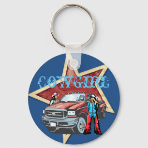 Porte-clés Western Cowgirls With Truck and Star