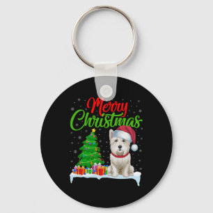 Porte-clés Westie Chien de Noël Lumières de l'arbre de Noël F