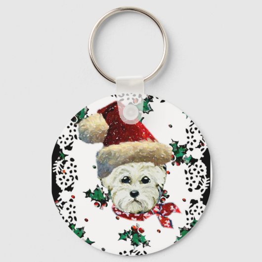 Porte-clés Westie Père Noël (Recto)