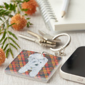 Porte-clés Westie sur Tartan (Devant Droit)