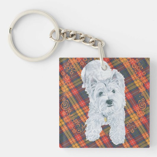 Porte-clés Westie sur Tartan (Devant)