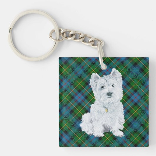Porte-clés Westie sur Tartan (Devant)