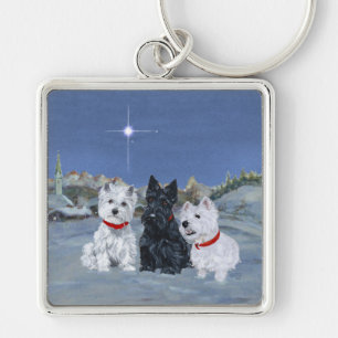 Porte-clés Westies and a Scottie Christmas