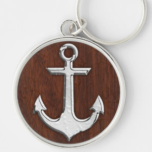 Porte-clés Wet Nautical Mahogany Anchor Steel Decor