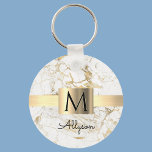Porte-clés Wh & Gold Marble Gold Box, do-it-yourself Nom Noir<br><div class="desc">Personnalisez votre nom en écriture noire et monogramme noir sur Gold Box sur White and Gold Marble. Cliquez sur "Personnaliser" pour modifier les couleurs et les styles de type</div>