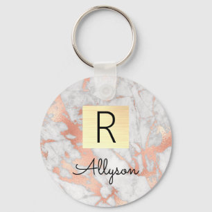 Porte-clés Wh & Rose Gold Marble boîte, nom et monogramme Ke