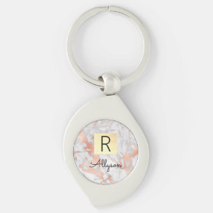 Porte-clés Wh & Rose Gold Marble Gold Box, Nom et Monogramme