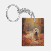 Porte-clés Wheaten Terrier dans les feuilles d'automne automn (Devant gauche)