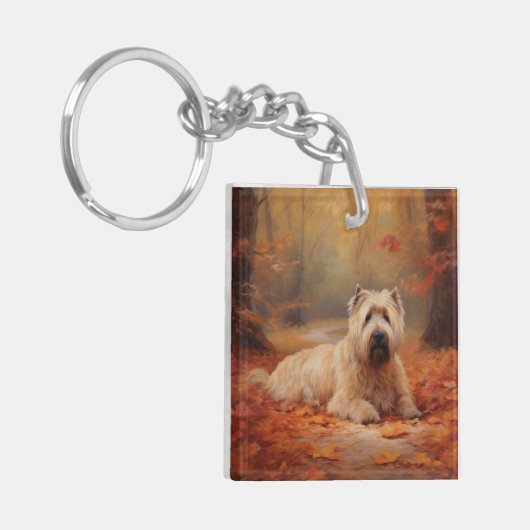 Porte-clés Wheaten Terrier dans les feuilles d'automne automn (Devant gauche)