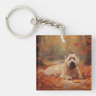 Porte-clés Wheaten Terrier dans les feuilles d'automne automn