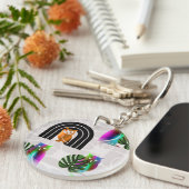 Porte-clés Whimsical Boho Owl & Tropical Monstera Leaf (Devant droit)