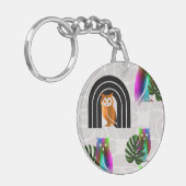Porte-clés Whimsical Boho Owl & Tropical Monstera Leaf (Devant gauche)