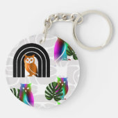 Porte-clés Whimsical Boho Owl & Tropical Monstera Leaf (Dos)