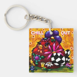 Porte-clés Whimsical Funky Chunky Floral Poulet coloré