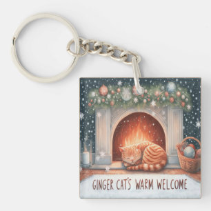 Porte-clés Whimsical Ginger Chat's Chaleureux Noël de bienven