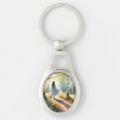 Porte-clés Whimsical Girl Dancing Through Birch Forest (Devant)