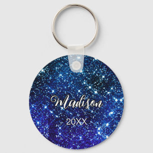 Porte-clés Whimsical iridescent blue Glitter monogram