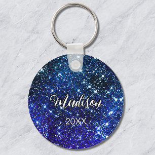 Porte-clés Whimsical iridescent blue Glitter monogram
