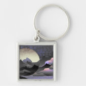 Porte-clés Whimsical Moon and Mountains Abstract Art (Devant)