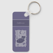 Porte-clés Whimsical Night Cat Folk Art Custom Keychain (Verso)