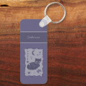 Porte-clés Whimsical Night Cat Folk Art Custom Keychain (Verso)