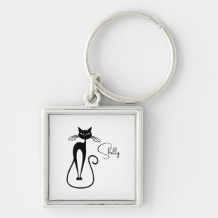 Porte-clés Whimsical Skinny noir chat personnel