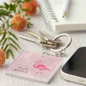 Porte-clés Whimsical Watercolor Pink Flamingo Keychain (Devant Droit)