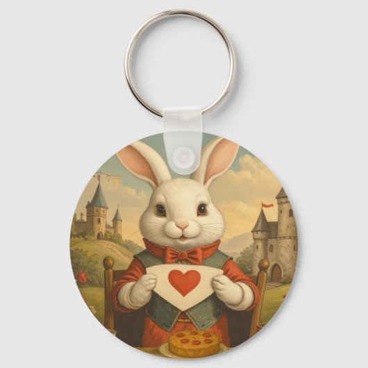 Porte-clés Whimsical White Rabbit Hearts Enchanted Wonderland (Recto)