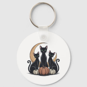 Porte-clés Whimsigothique Chats noirs Citrouille Lune Hallowe