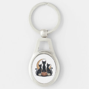 Porte-clés Whimsigothique Chats noirs Citrouille Lune Hallowe